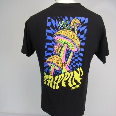 DGK T-shirt Men's Medium Black Mushroom Graphic Crew Neck Trippin Double Sided