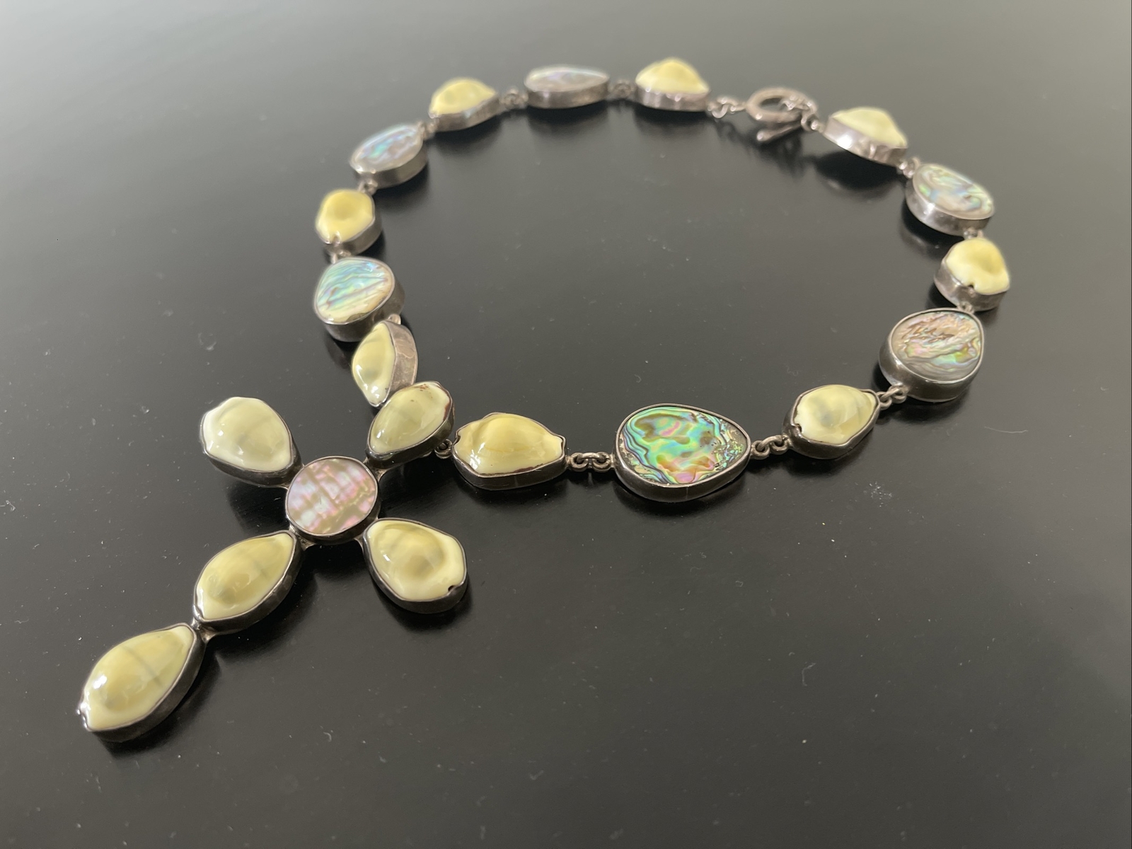 Statement Abalone Necklace with Large Cross Sterl… - image 4