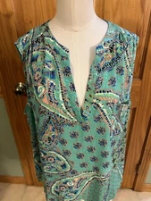 NWT Collective Concepts Tunic Blouse Green Pink Paisley Sleeveless V Neck 2X