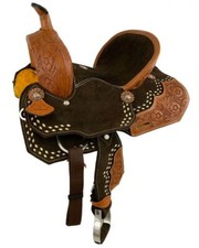 12" Double T Youth Brown Suede Horse Barrel Saddle With Floral Tooling
