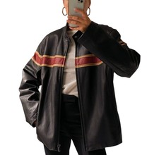 Vintage Stylish 90s Real Leather Oversized Black Bomber Jacket For Women | Gift