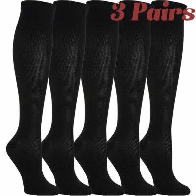 3 Pairs Compression Socks Stockings Womens Mens Knee High Medical 15-20 Mmhg