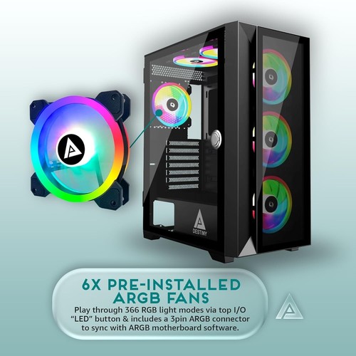 Elegant Mid Tower Case for Gamers: 6x ARGB Fans & Easy Component Access - Picture 5 of 9