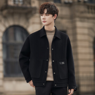 2024 Short Men's Fall Winter Collared Wool Blend Jackets Fashion