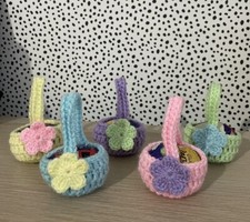 Handmade Crochet Mini Easter Basket Set Of 5. Ideal For Easter Egg Hunt
