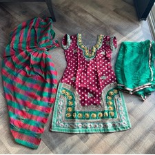 Traditional Indian Embroidered Dress Set with Scarf and Pants