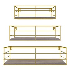 EYMPEU Floating Shelves, Gold Wall Shelves Set of 3, Metal Wood Or, 