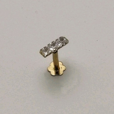 Tragus Piercing - Helix Barbell oder Lippe Gold 18k 750 Mls. 3 Zirkonia Im Line