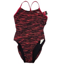 TYR Womens Size 36 XL Black Red One Piece Swimsuit Durafast FIZZY CUTOUTFIT New