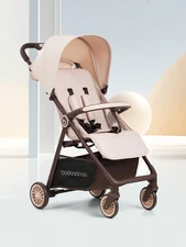 Ultra Lightweight Folding Baby Stroller Compact Travel Stroller – Cream Color