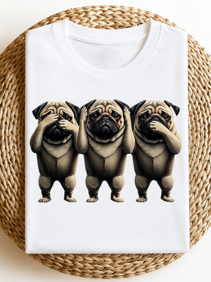 Funny Three Pug Dogs See Hear Speak No Evil Graphic T-Shirt Unisex Tee Gift