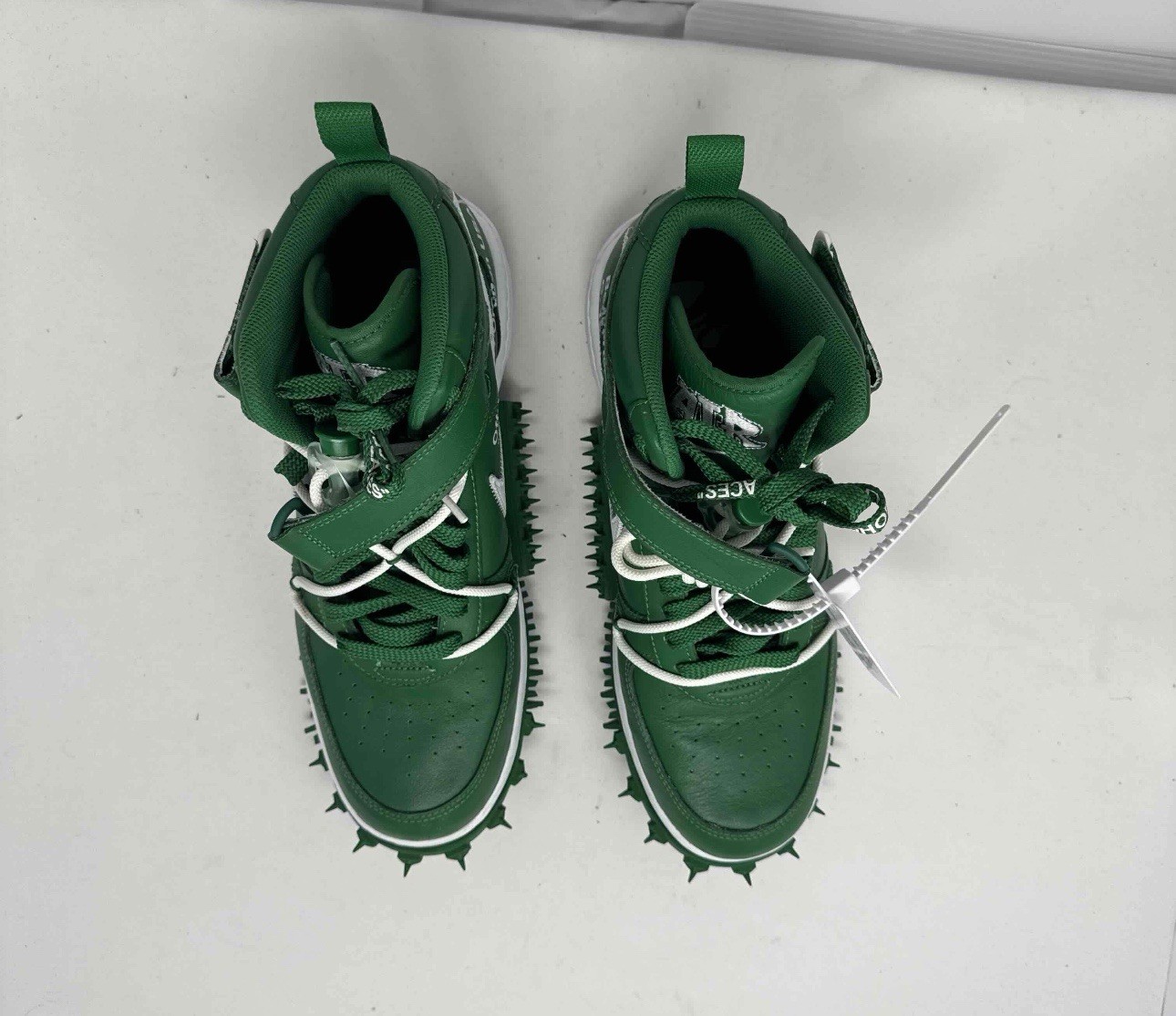 Off White x Nike Air Force 1 Mid SP pelle 'verde pino' taglia 11 5 usate