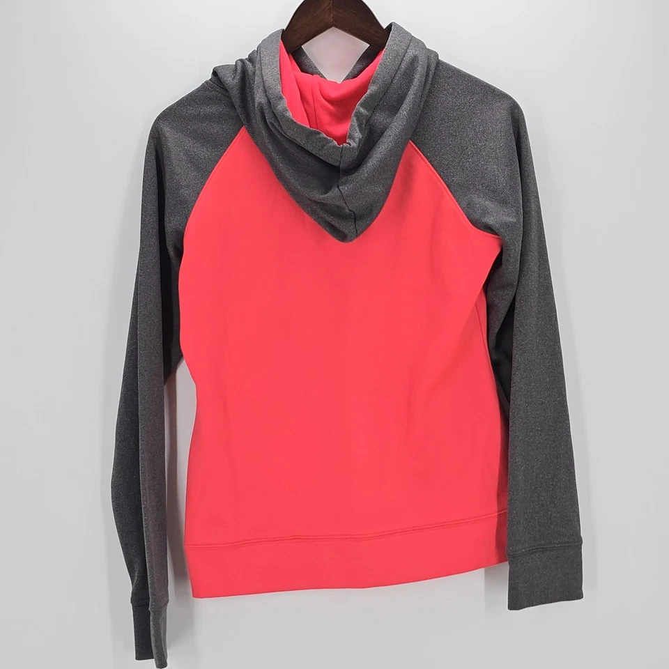 Moletom Under Armour com capuz feminino pequeno rosa cinza raglan pulôver de lã - Imagem 2 de 4