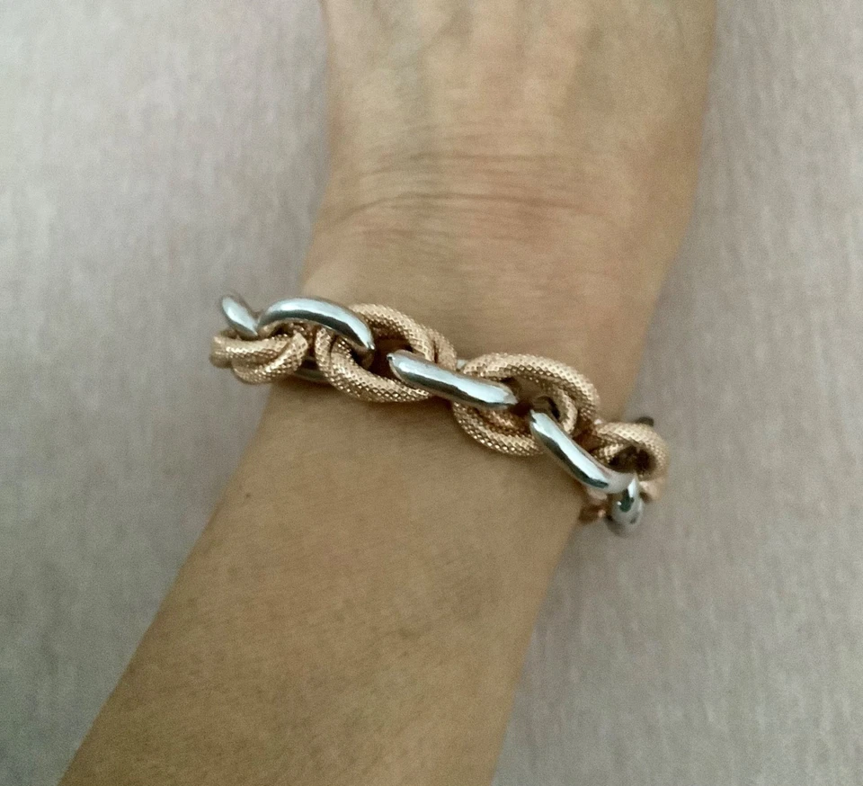 QVC Bronzo Italia Solid Thick Double Rolo Link Bracelet Rose/White Small 6-1/4” - Image 2 of 4