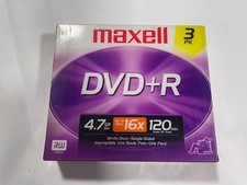 Maxell DVD R: Recordable 16x, 4.7GB, 120 Minutes, Single Sided- 3 Pack