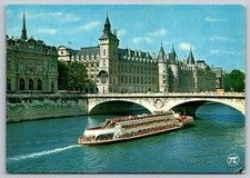 Vintage Paris La Conciergerie Postcard with Seine River Cruise Boat
