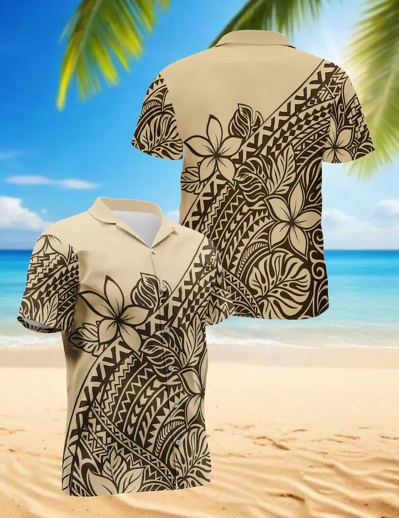 Tribal Hawaiian Shirt Polynesian Floral Aloha Beach Vacation Men Women