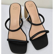 A New Day Black Square Toe Block Heel Slide Sandals Women's Size 9.5