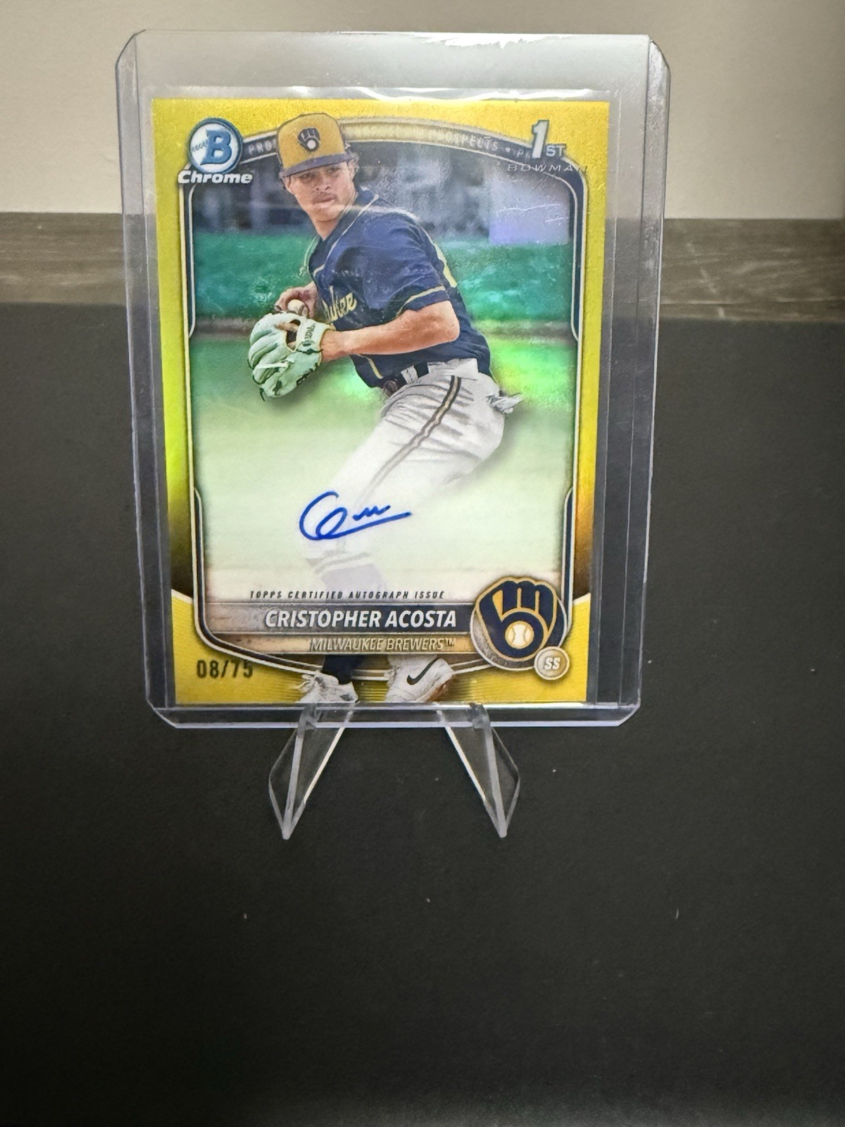 2025 Bowman Chrome CRISTOPHER ACOSTA 1st AUTO True Yellow Refractor /75 Brewers