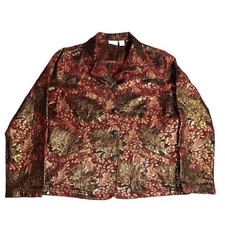 CHICO'S Artisan Red  Gold Brocade Jacket - Size 2 Large - Ornate Buttons
