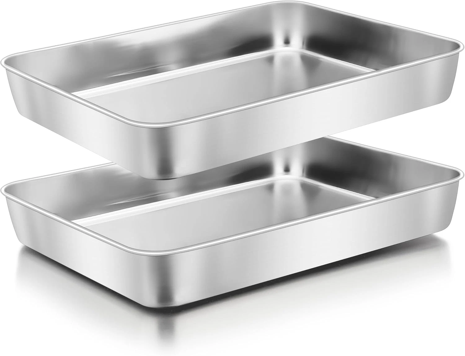 Rectangle Cake Pan 2 Set 9 X 12 X 2" Stainless Steel Baking Pan For Oven Silver