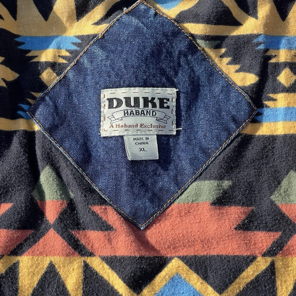 Vintage 90s Haband Denim Full Zip Aztec Lined Jean Chore Barn Coat Jacket SZ XL - Image 3 of 3