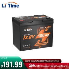 Litime 12V 100Ah Smart Bluetooth Group 24 LiFePO4 Lithium Battery For RV Trailer