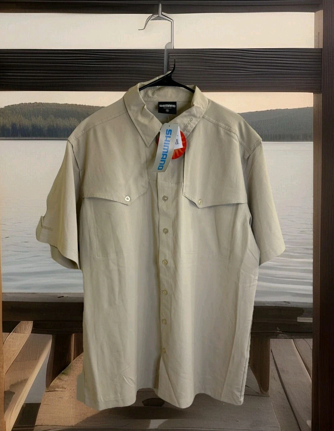 Shimano Short Sleeve Shirt Button Down Vented 100% Polyester XL New