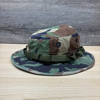Vintage USGI Woodland Camo Hat Cap Fitted 7 1/2 Multi-Color Military Army 80s