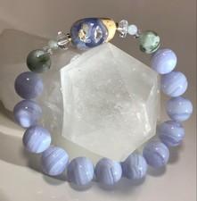 Blue Lace Agate, Blue Chalcedony with Mother Rock  Jade, Healing 11.5mm