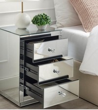 2 Silver Mirrored Bedside Tables Cabinets With Drawers Bedroom Furniture