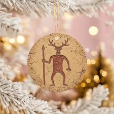 Ancient Horned God Ornament Cave Painting Art Pagan Yule Gift Shaman Decor