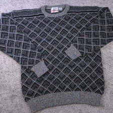 Vintage Geometric Sweater Mens Large Pullover Crew Neck Wool Blend Grandpa Cosby