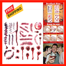 Halloween Tattoos Stickers, Realistic Scary Zombie Wounds, Fake Blood Body Art