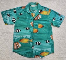 Gottex Hawaiian Tropical Shirt Fish All Over Sz Medium Vintage