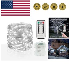 66ft 200 LED Outdoor String Lights, White Fairy Lights Battery Operated with ...