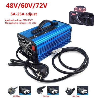 48V/60V/72V Li-ion LiFePo4 Akku Ladegerät Fast Charger Current Adjustable 5A-25A