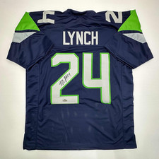 Facsimile Autographed Marshawn Lynch Seattle Blue Reprint Laser Auto Football Je