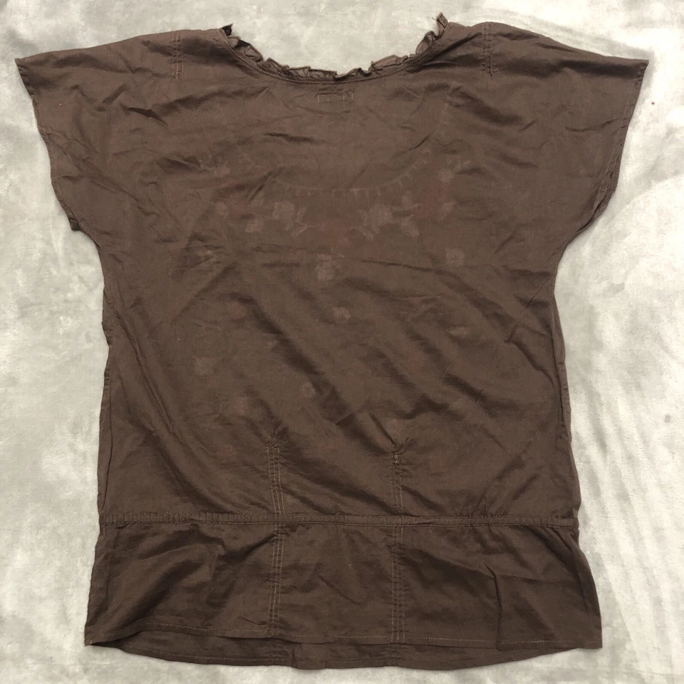 Copper Key Top Women’s M Brown Floral Embroidered Blouse Peasant Boho Ruffle Y2K - Image 2 of 4