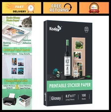 Glossy Printable Sticker Paper for Inkjet & Laser Printers, 100 Sheets 8.5x11" S