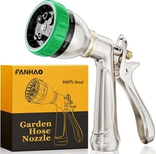 Heavy Duty Garden Hose Nozzle, 100% Metal Water Hose Sprayer with 7 Spray Patter