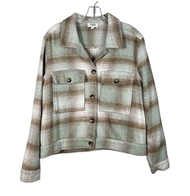 Umgee Boutique Pastel Green Brown Plaid Shacket Boxy Fit Top Medium M Fall