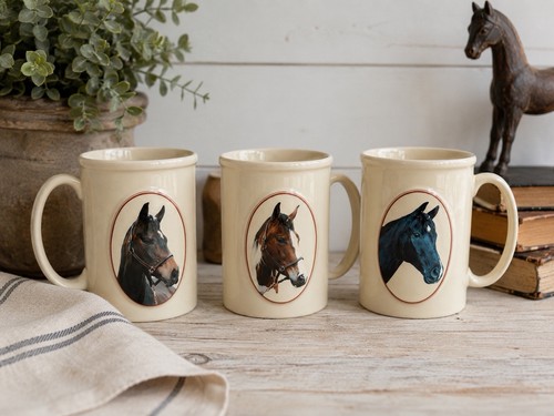 Equestrian Set of 3 Equine Horse Mugs
