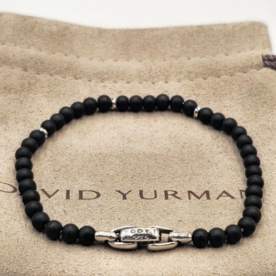 David Yurman Sterling Silver Matt Black Onyx Bijoux Spiritual Bead Bracelet 7.5 
