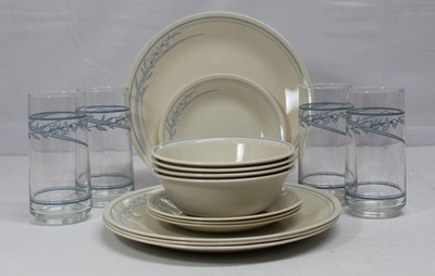 Corelle Blue Lily 16pc Set 4 Place Settings w/ Matching Glasses Retired Pattern
