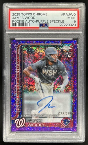 2025 Topps Chrome James Wood Rookie Auto RC Purple Speckle Refractor #/299 PSA 9