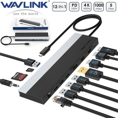 WAVLINK 12-in-1 USB-C Dockingstation Triple Display 100W PD 4K HDMI DP RJ45 SD
