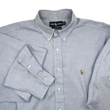 Ralph Lauren Yarmouth Men's Blue Oxford Long Sleeve Button Pony Shirt Sz 17.5-35