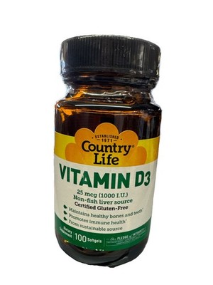 Country Life Vitamin D3, Non-fish, 25 mcg (1000 I.U) 100 Softgels