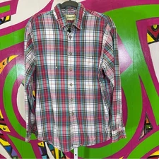 St. John's Bay, Plaid Button Down Shirt. Paint Stains. Size Large.